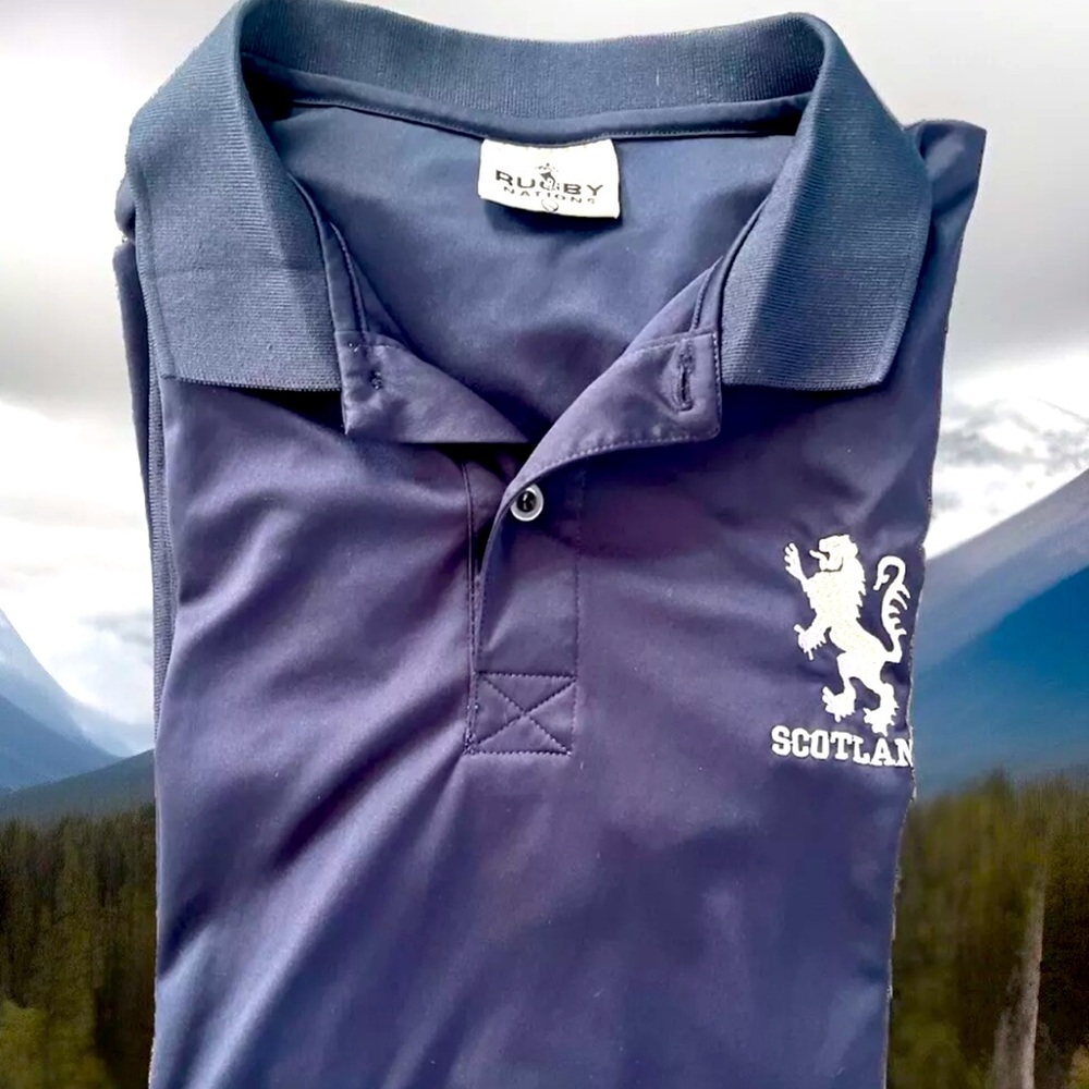Scotland men's large navy blue Rugby polo shirt short sleeve